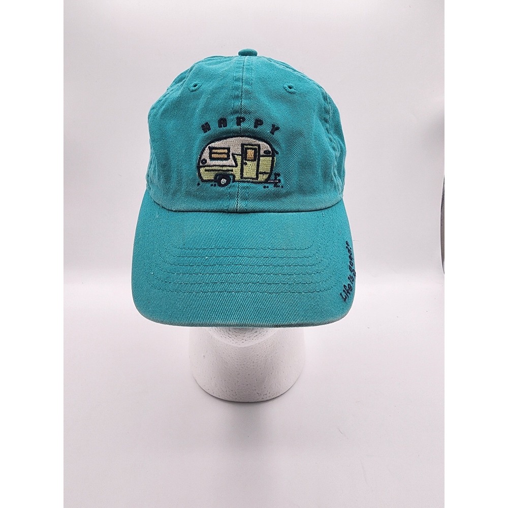 Life is Good Happy Camper Teal Blue Embroidered Relaxed Hat One Size - Picture 1 of 5